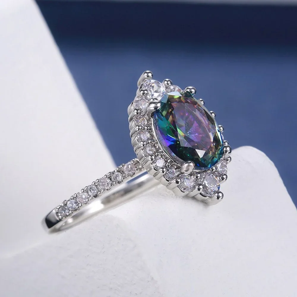 *NEW 925 Sterling Silver Mystic Topaz Halo Ring